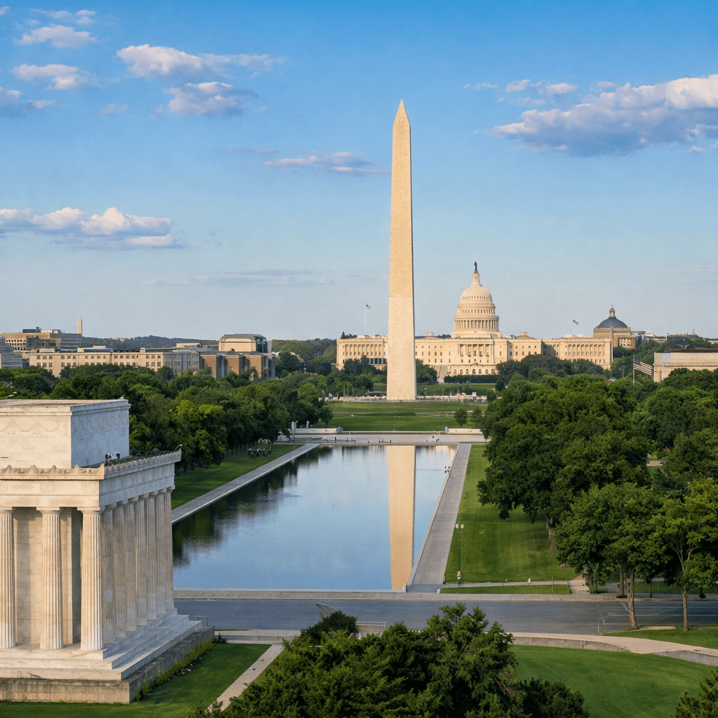 Lincoln Memorial, Reflecting Pool, Washington Monument, and U.S. Capitol in Washington DC
